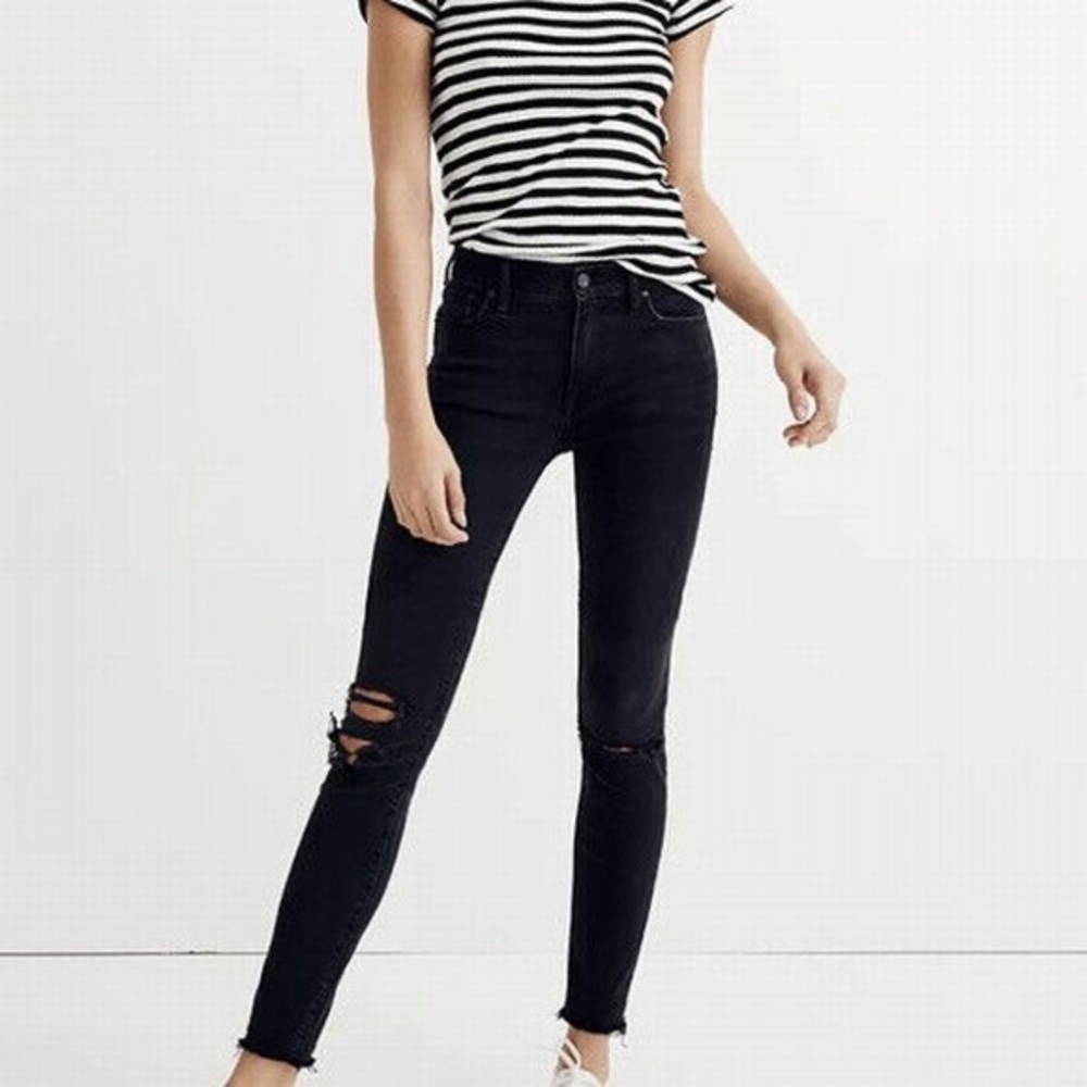 MADEWELL BLACK 9" HIGH RISE‎ DISTRESSED SKINNY DENIM JEANS SIZE 29 TALL